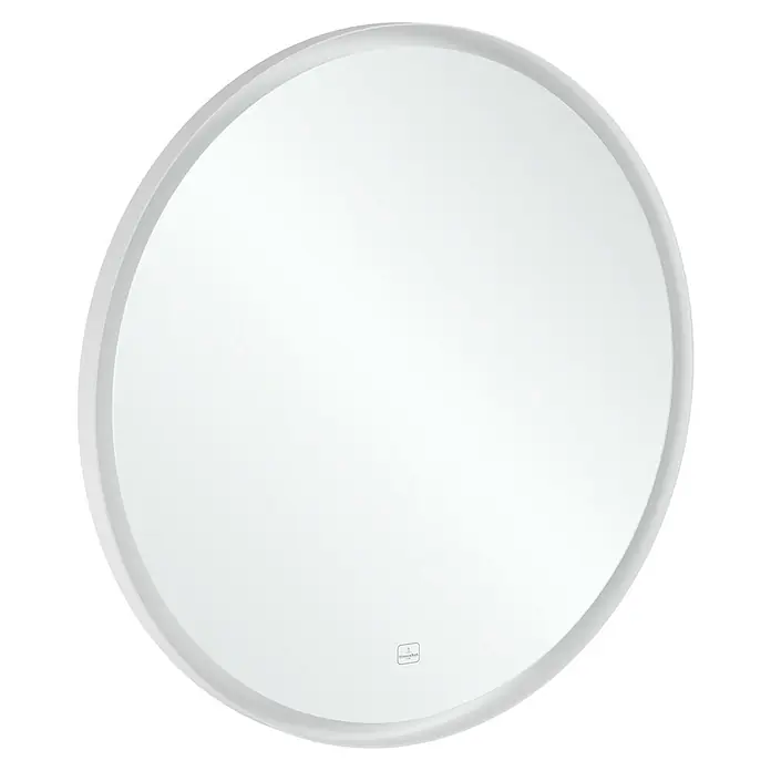Villeroy & Boch Subway 3.0 Lichtspiegel - Durchmesser: 91 cm, White Matt - Abbildung eines runden Spiegels mit einem schlichten, weißen Rahmen, der sich ideal für moderne Badezimmer eignet und eine klare Reflexion bietet.