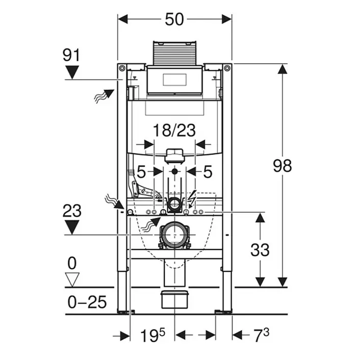 Geberit Duofix WC-Vorwandelement 111.030.00.2 - 2-Mengen-Spülung, L x B x H: 14 x 50 x 98 cm - Installationsmaße des Geberit Duofix Installationssystem. Der Duofix ist ein Rahmen für Wand-WC mit Maßen für die Installation.