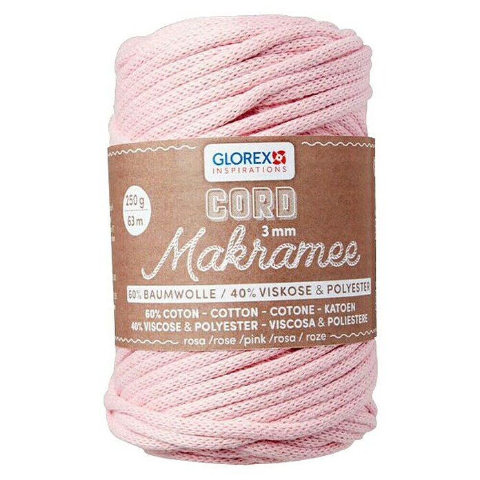 Glorex Wolle Makramee-Cord (Rosa, 3 mm, 250 g, gewebt) | BAUHAUS