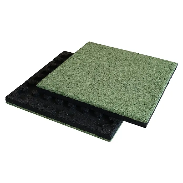 Fallschutzmatte EPDM - Grün, 50 x 50 x 5 cm - Grüne Gummifliese und schwarze Gummifliese mit Noppen, ideal als Bodenbelag für Fitnessstudios oder Spielplätze.