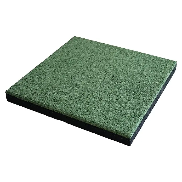 Fallschutzmatte EPDM - Grün, 50 x 50 x 5 cm - Eine grüne, quadratische Gummifliese für den Boden, ideal für Fitnessstudios oder Spielplätze. Strapazierfähig und rutschfest.