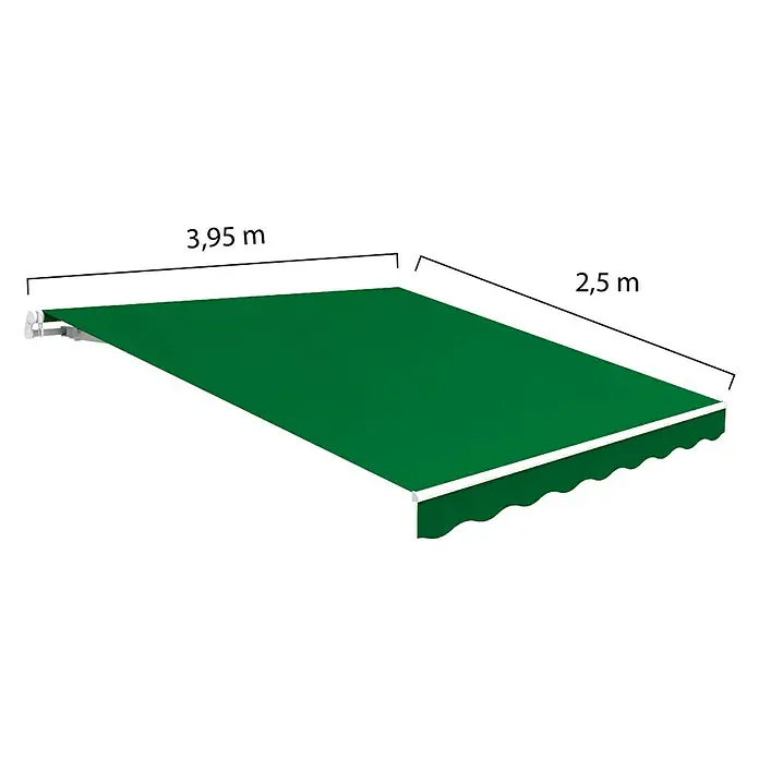 SmartSun Toldo de brazos extensibles Easy Lite - Verde bosque, Ancho: 4 m, Caída: 2,5 m - Toldo verde con dimensiones de 3,95 m x 2,5 m, ideal para espacios exteriores, protegiendo del sol y el clima.