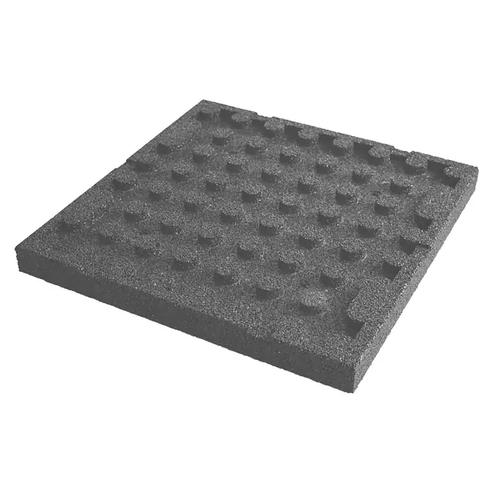 Fallschutzmatte - Grau, 50 x 50 x 4,5 cm - Das Bild zeigt eine taktile Bodenleitplatte aus Gummi, die speziell für sehbehinderte Menschen entwickelt wurde, um die Navigation zu erleichtern.