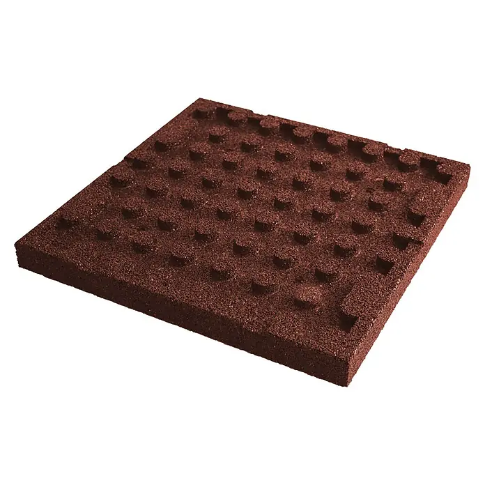 Fallschutzmatte - Rot, 50 x 50 x 4,5 cm - Quadratische, taktile Bodenfliese in Braun mit Noppen für Blinde und Sehbehinderte zur besseren Orientierung.
