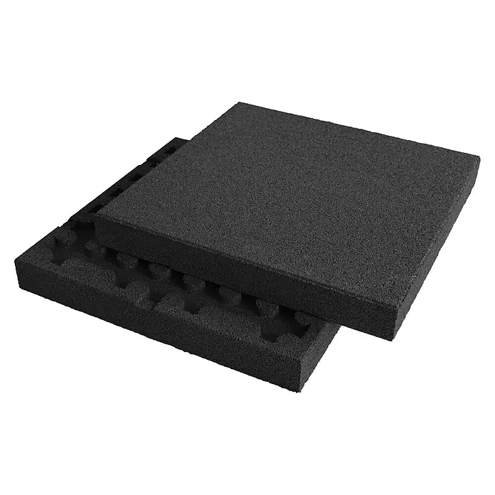 Fallschutzmatte - Schwarz, 50 x 50 x 6 cm - Zwei schwarze Schaumstoffplatten, eine glatt und eine mit Aussparungen, für den sicheren Transport empfindlicher Gegenstände.
