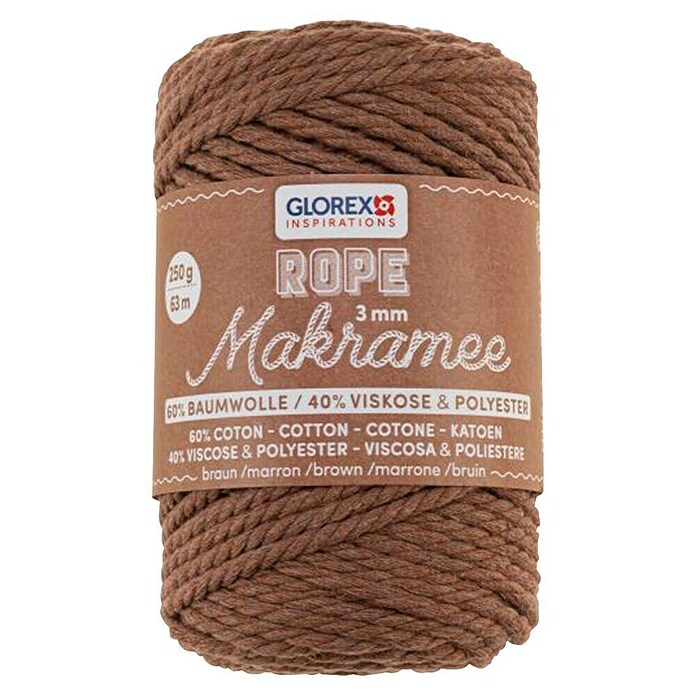 Glorex Wolle Makramee-Rope (Braun, Durchmesser: 3 mm, 250 g, gedreht) | BAUHAUS