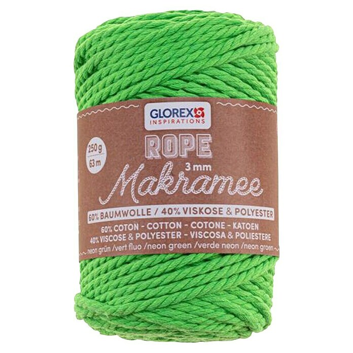Glorex Wolle Makramee-Rope (Neongrün, Durchmesser: 3 mm, 250 g, gedreht) | BAUHAUS