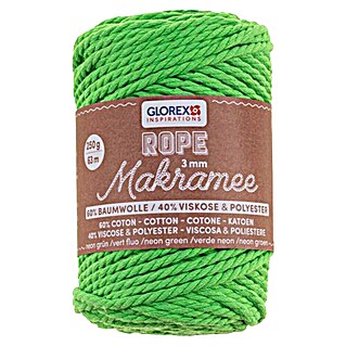 Glorex Wolle Makramee-Rope (Neongrün, Durchmesser: 3 mm, 250 g, gedreht)