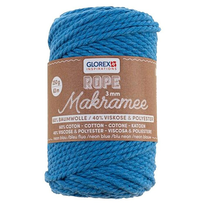 Glorex Wolle Makramee-Rope (Neonblau, Durchmesser: 3 mm, 250 g, gedreht) | BAUHAUS