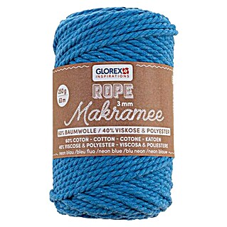 Glorex Wolle Makramee-Rope (Neonblau, Durchmesser: 3 mm, 250 g, gedreht)
