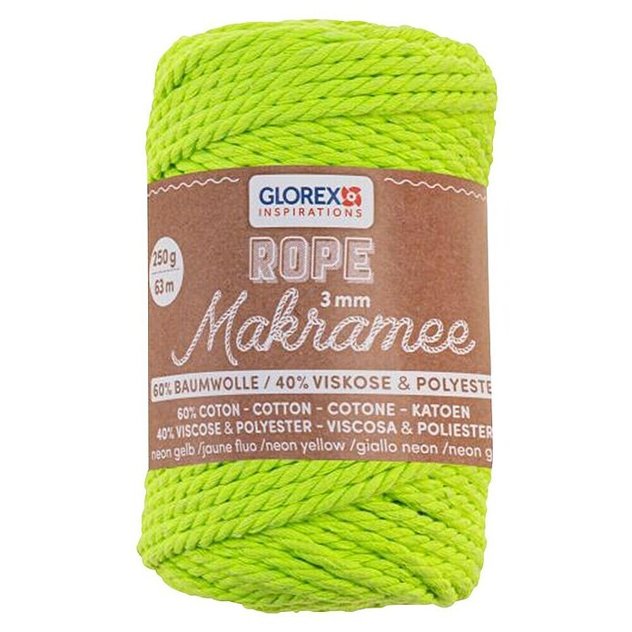 Glorex Wolle Makramee-Rope (Neongelb, Durchmesser: 3 mm, 250 g, gedreht) | BAUHAUS