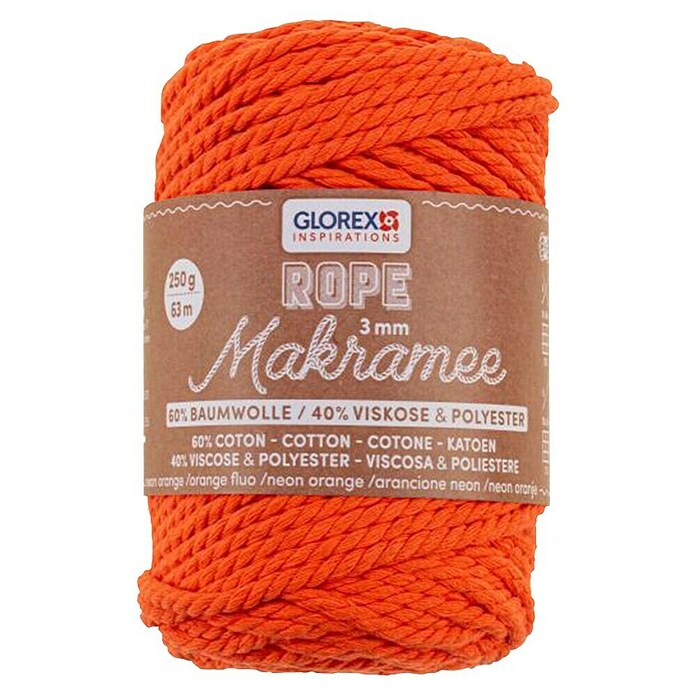 Glorex Wolle Makramee-Rope (Neonorange, Durchmesser: 3 mm, 250 g, gedreht) | BAUHAUS