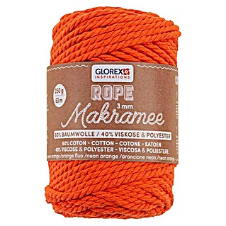 Glorex Wolle Makramee-Rope (Neonorange, Durchmesser: 3 mm, 250 g, gedreht)