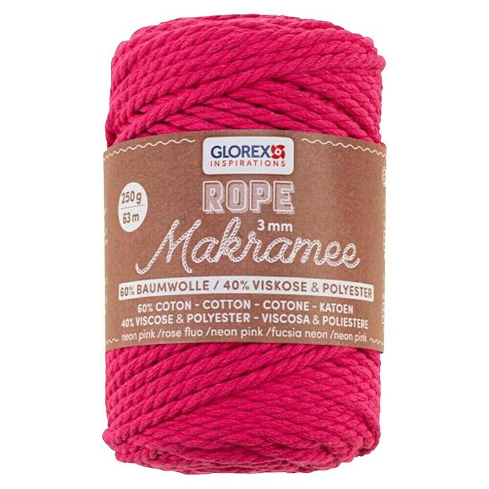 Glorex Wolle Makramee-Rope (Neonpink, Durchmesser: 3 mm, 250 g, gedreht) | BAUHAUS