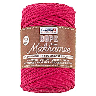 Glorex Wolle Makramee-Rope (Neonpink, Durchmesser: 3 mm, 250 g, gedreht)