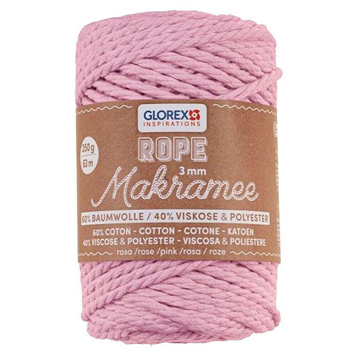 Glorex Wolle Makramee-Rope (Rosa, Durchmesser: 3 mm, 250 g, gedreht) | BAUHAUS
