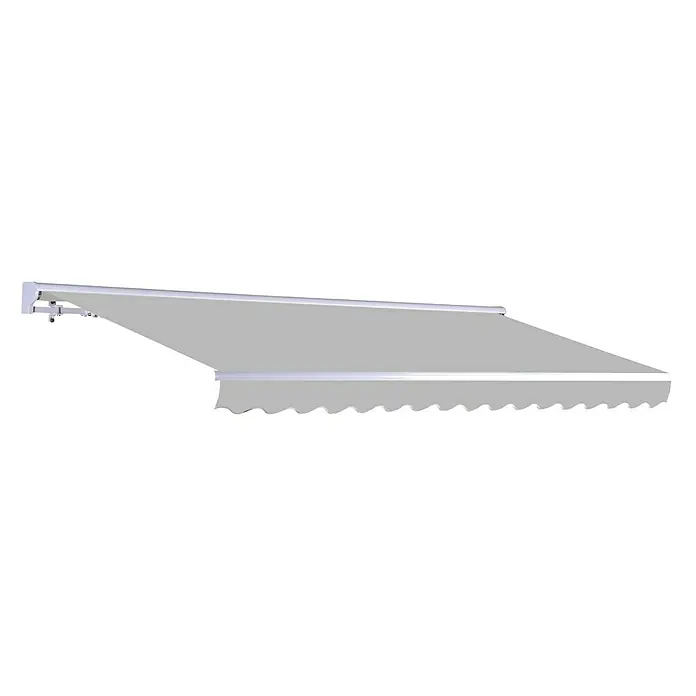 SmartSun Toldo de brazos extensibles Vivant - Gris piedra, Ancho: 4 m, Caída: 3 m - Un toldo retráctil gris con borde festoneado, ideal para proporcionar sombra y protección. Perfecto para patios o balcones para disfrutar del sol.