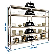 Simonrack Simoninox Estantería metálica Inicial (Al x An x Pr: 200 x 329 x 50 cm, Capacidad de carga por balda: 200 kg, Número de baldas: 5 ud., Inserción, Material balda: Acero inoxidable) | BAUHAUS