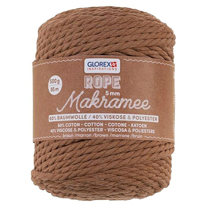 Glorex Wolle Makramee-Rope (Braun, Durchmesser: 5 mm, 500 g, gedreht) | BAUHAUS