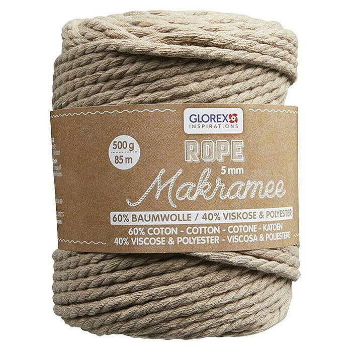 Glorex Wolle Makramee-Rope (Hellbraun, Durchmesser: 5 mm, 500 g, gedreht) | BAUHAUS