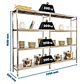 Simonrack Simoninox Estantería metálica Inicial (Al x An x Pr: 160 x 329 x 50 cm, Capacidad de carga por balda: 200 kg, Número de baldas: 4 ud., Inserción, Material balda: Acero inoxidable) | BAUHAUS