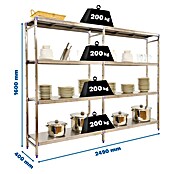 Simonrack Simoninox Metallregal Grundelement (H x B x T: 160 x 249 x 40 cm, Traglast pro Boden: 200 kg, Anzahl Böden: 4 Stk., Stecken, Material Boden: Edelstahl) | BAUHAUS