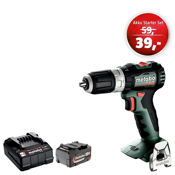 Metabo CAS 18V Maschinenpaket (Akku-Schlagbohrschrauber SB 18 L BL (Solo) + 39€ Akku-Basis-Set) | BAUHAUS