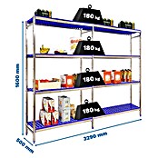 Simonrack Simoninox Estantería metálica Inicial (Al x An x Pr: 160 x 329 x 50 cm, Capacidad de carga por balda: 180 kg, Número de baldas: 4 ud., Inserción, Material balda: Plástico) | BAUHAUS