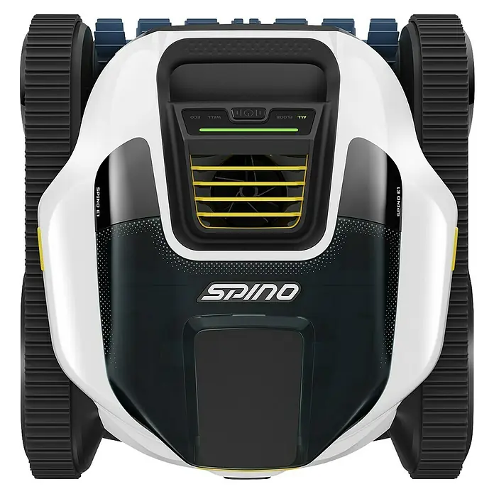 Mammotion Poolroboter Spino E1 - Akkubetrieben, Passend für: Pools bis 150 m² Grundfläche, Filterleistung: 21.900 l/h - Ein hochauflösendes Bild eines SPINO E1 Poolreinigungsroboters von oben, der seine fortschrittliche Reinigungstechnologie und sein schlankes Design hervorhebt.