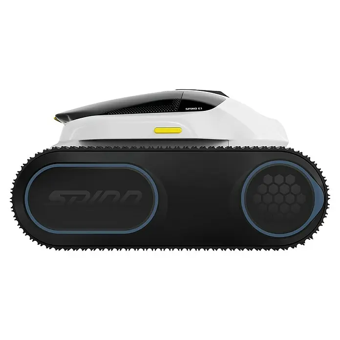 Mammotion Poolroboter Spino E1 - Akkubetrieben, Passend für: Pools bis 150 m² Grundfläche, Filterleistung: 21.900 l/h - Spino E1 Mähroboter mit Raupenantrieb, ideal für unebenes Gelände, in Weiß und Schwarz.