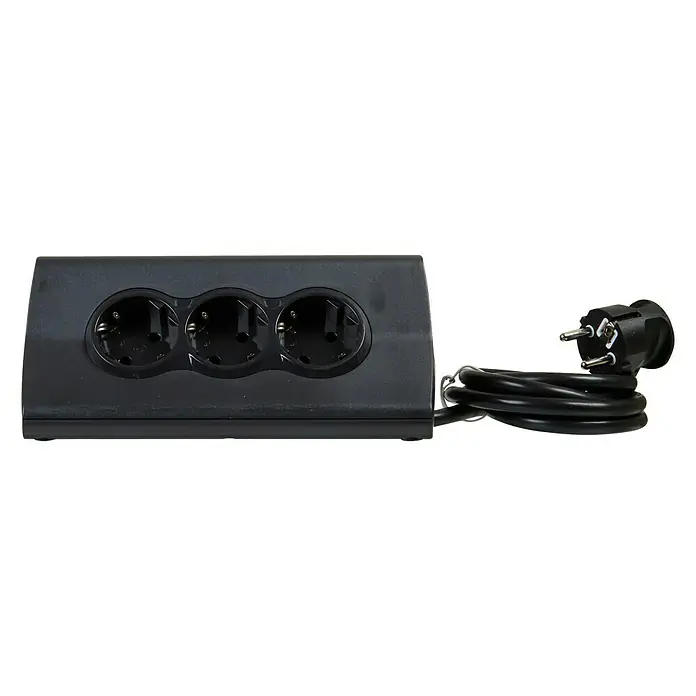Legrand Base de enchufe múltiple Momo - Negro, Longitud del cable: 1,5 m - Regleta de enchufes negra con tres tomas y un enchufe Schuko en el cable para la conexión a la red eléctrica.