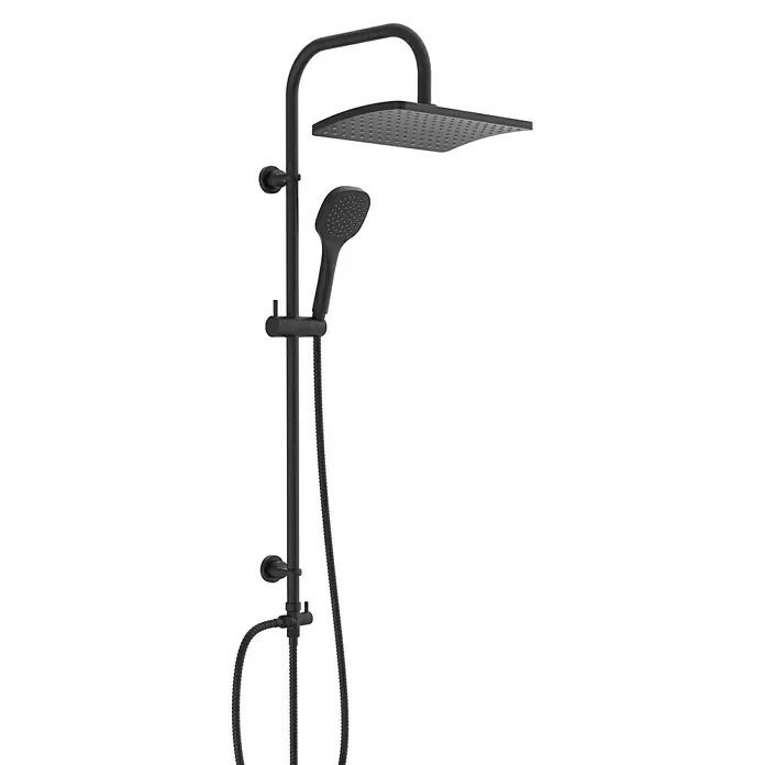 Camargue Duschsystem Florida - Höhe: 97 cm, Schwarz - Schwarze Duscharmatur mit Kopf- und Handbrause. Elegantes Design für moderne Badezimmer mit quadratischem Duschkopf.