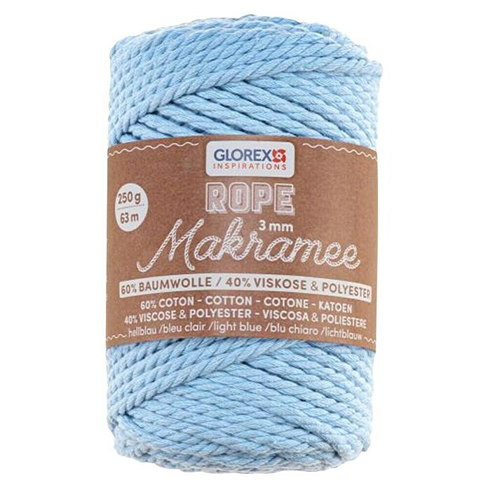 Glorex Wolle Makramee-Rope (Hellblau, Durchmesser: 3 mm, 250 g, gedreht) | BAUHAUS