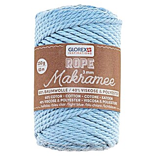 Glorex Wolle Makramee-Rope (Hellblau, Durchmesser: 3 mm, 250 g, gedreht)