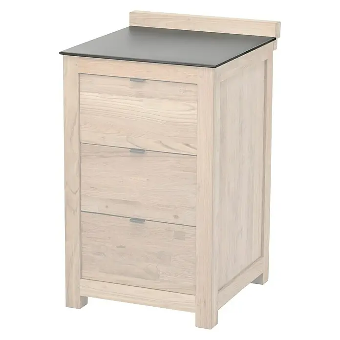 Kingstone Arbeitsplatte - Keramik, Passend für: Sunfun Zoe Grillküchen-Modul Schubladenschrank - Holzkommode mit drei Schubladen und einer grauen Oberseite, die Stauraum und Stil vereint. Ideal für jedes moderne Zuhause.