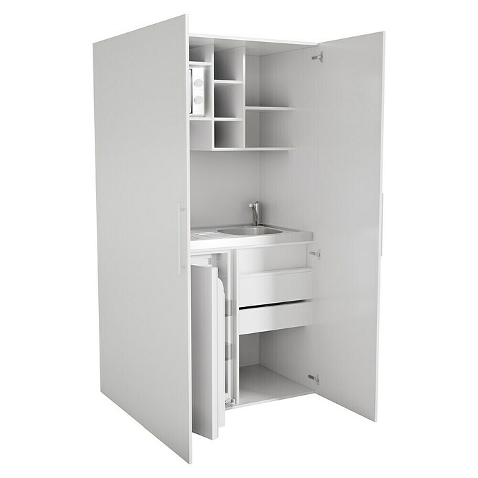 Respekta Cocina en armario (104 cm, Con placa de dos fuegos, Blanco)
