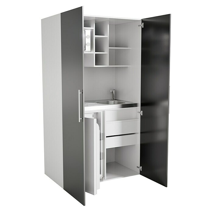 Respekta Cocina en armario (104 cm, Con placa de dos fuegos, Negro)