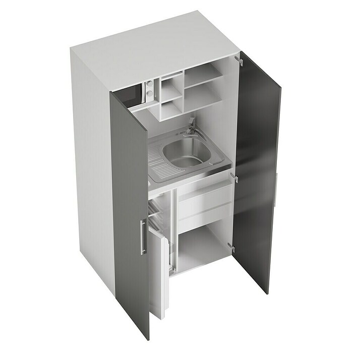 Respekta Cocina en armario (104 cm, Con placa de dos fuegos, Gris)