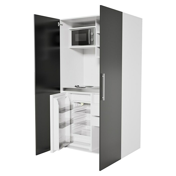 Respekta Cocina en armario (104 cm, Con placa de dos fuegos, Negro)