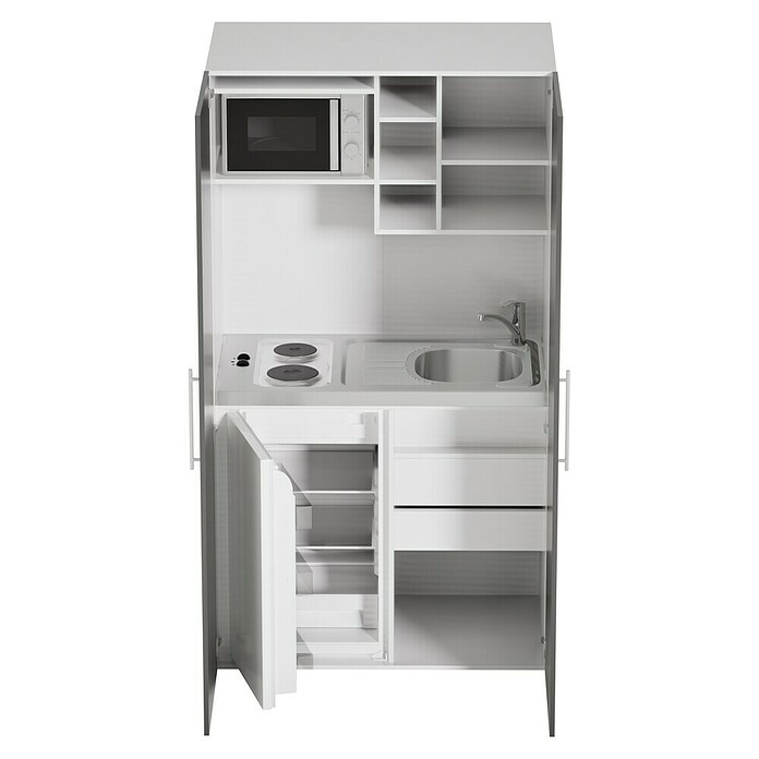 Respekta Cocina en armario (104 cm, Con placa de dos fuegos, Gris)