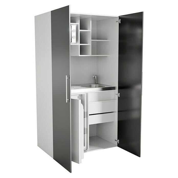 Respekta Cocina en armario (104 cm, Con placa vitrocerámica, Negro)