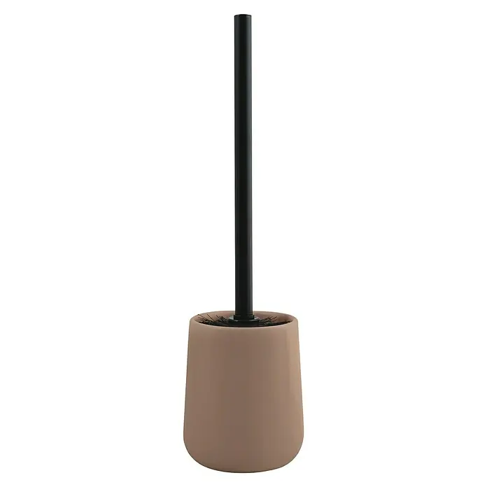 MSV Maonie Escobillero de suelo - Altura: 38,8 cm, Cerámica, Capuccino - Un cepillo de baño con recipiente beige y mango negro. Práctico y elegante para cualquier baño.
