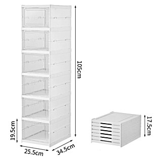Fulmo Zapatero (Ajuste de altura: 19,5 cm - 105 cm, Blanco/Transparente, Número de compartimentos: 6 ud.)
