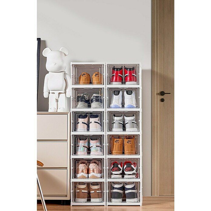 Fulmo Zapatero (Ajuste de altura: 19,5 cm - 105 cm, Blanco/Transparente, Número de compartimentos: 6 ud.) | BAUHAUS