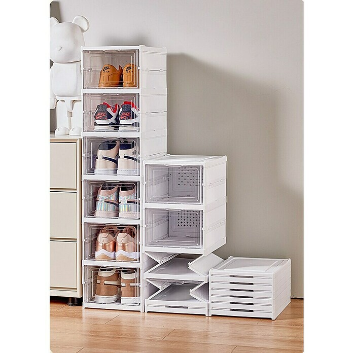 Fulmo Zapatero (Ajuste de altura: 19,5 cm - 105 cm, Blanco/Transparente, Número de compartimentos: 6 ud.) | BAUHAUS