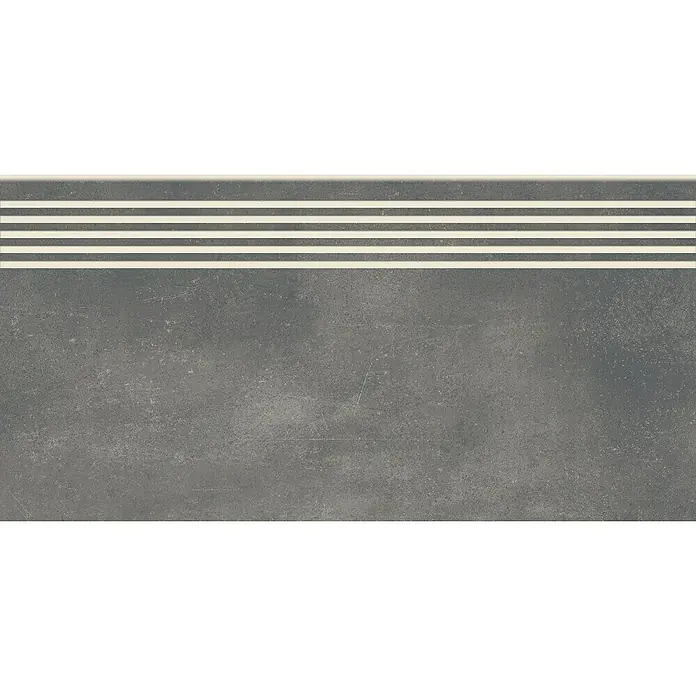 Stufen- & Abdeckplatte Big Show XXL - 59,8 x 29,8 cm, Grafit, Glasiert - Graue Fliese mit drei weißen Linien für einen modernen Look. Ideal für Bad, Küche oder Wohnbereich und verleiht jedem Raum eine elegante Note.