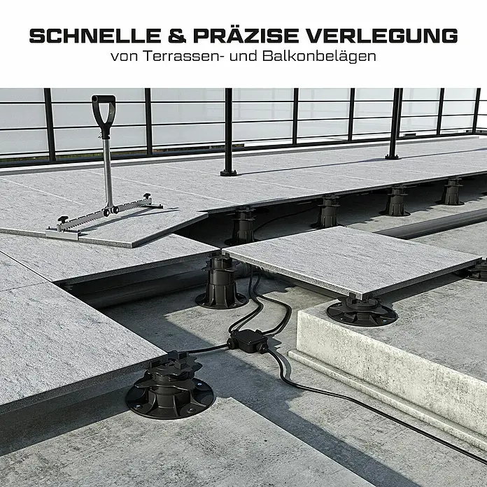 Langfit Stelzlager-Set L - Höhenverstellung: 35 mm - 75 mm, Kunststoff - Schnelle & präzise Verlegung von Terrassen- und Balkonbelägen. Die justierbaren Stelzlager sorgen für einen ebenen Untergrund.