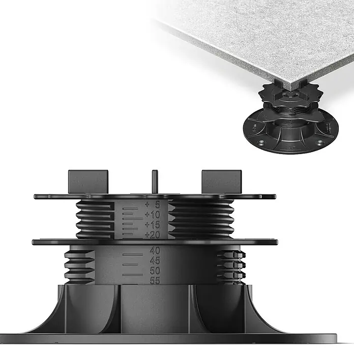 Langfit Stelzlager-Set L - Höhenverstellung: 35 mm - 75 mm, Kunststoff - Verstellbarer Terrassenlager für die einfache und präzise Installation von Terrassenbelägen, für einen ebenen und stabilen Untergrund.