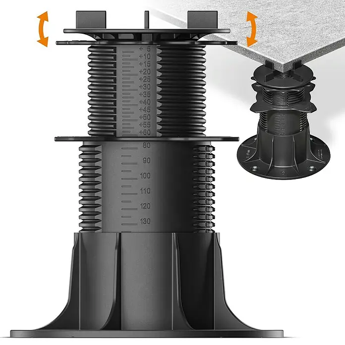 Langfit Stelzlager-Set XL - Höhenverstellung: 83 mm - 203 mm, Kunststoff - Verstellbare Terrassenlager für den Außenbereich. Die ideale Lösung, um Terrassen einfach und professionell zu installieren.
