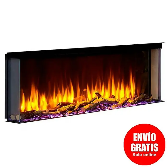 Charlton & Jenrick Chimenea eléctrica i1100E Slim - Negro, 1.500 W, 18,7 x 113,4 x 47,8 cm - Elegante chimenea eléctrica con llamas realistas e imitación de troncos para un ambiente acogedor.